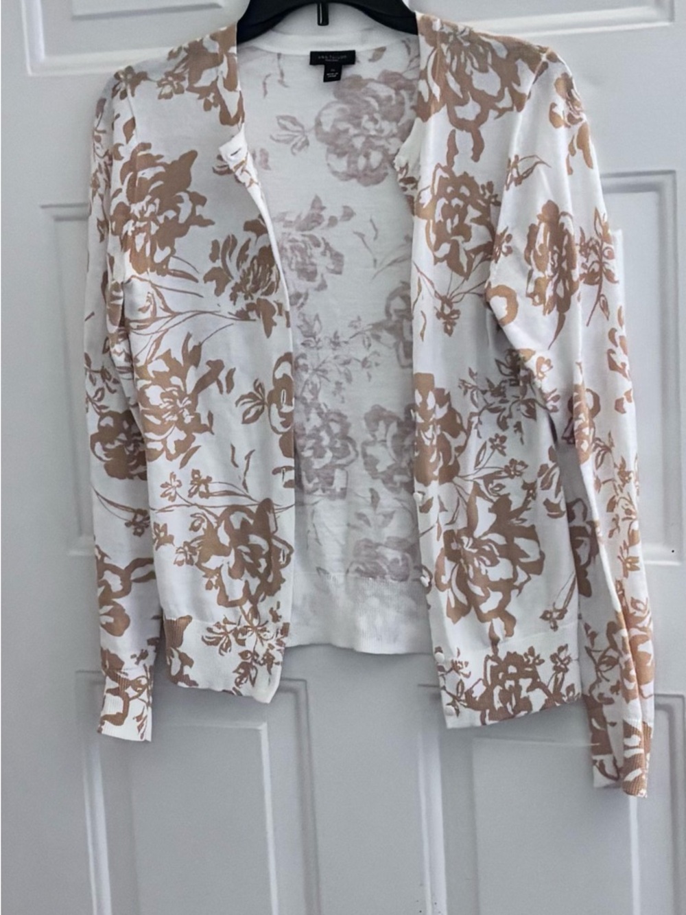 Ann Taylor White and Tan Floral Cardigan